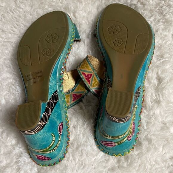 Elite by Corkys Women's Sandals New Size 10 Navaho Style Turquoise - Picture 9 of 13